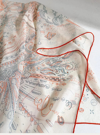 100% Mulberry Silk Scarf Long Lace Trim Neckerchief All Match Chic Ladies Portable Outdoor Daily Decor Neck Band Ornament