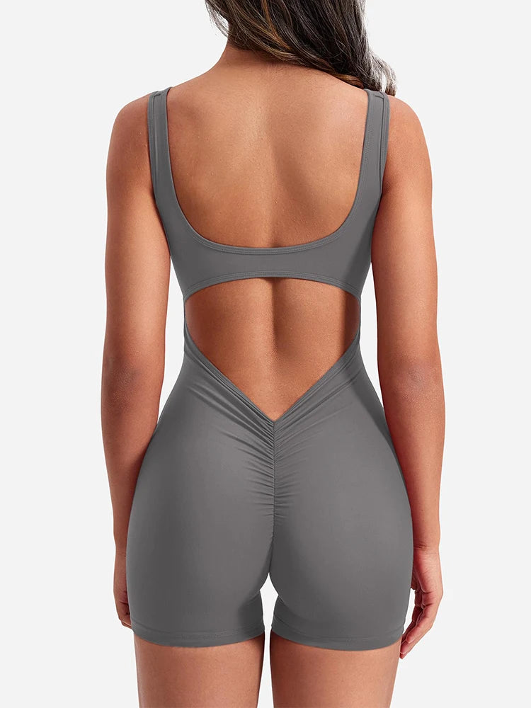 Summer 2025 High-Waisted One-Piece Shorts with Shoulder Straps Slimming Hip Lifting Sexy Sports Yoga Wear