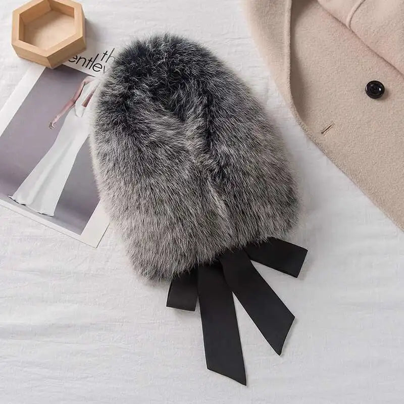 Winter Warm Fox Fur Collar Female Real Fur Collar Fashion Fluffy Clothing Accessories Collar Women Luxury Fur Scarf With Ribbons