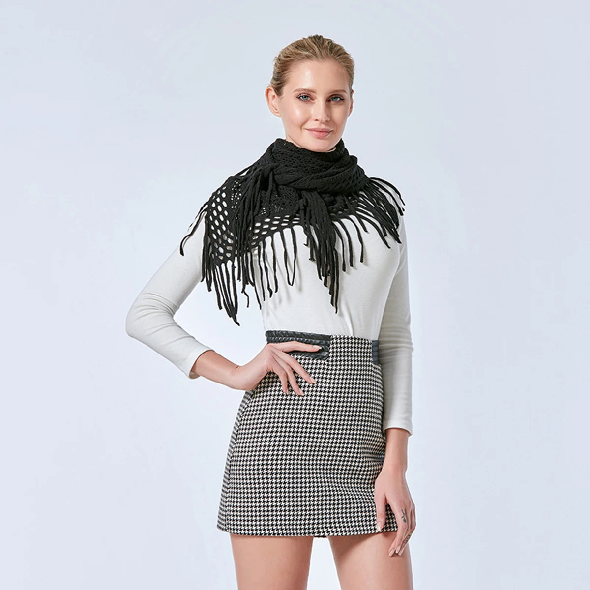 Knit Hollow Out Fake Collar Warm Tassel Shawl Scarf Fashion Pullover Lightweight Solid Knitted Large Scarfs Women Muffler Wrap