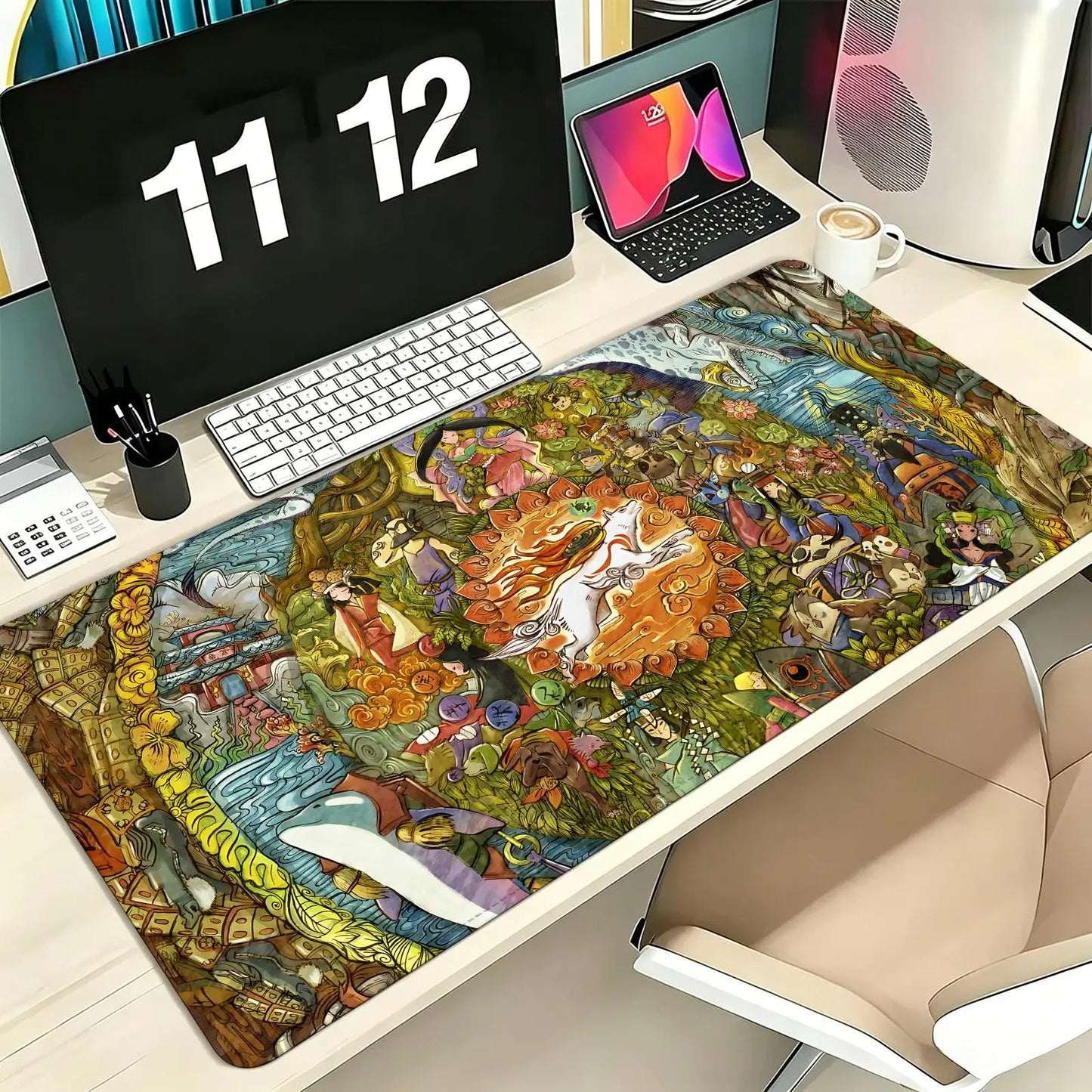 Pro E-Sports XXL Gaming Mousepad Extra Large Non-Slip Stitched Edge Keyboard Laptop Desk Mat For PC Gamer Cartoon Okami