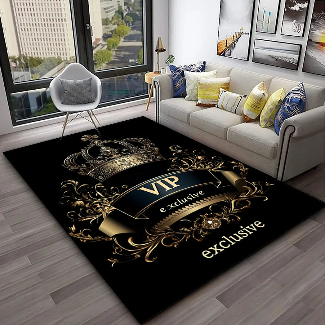 Exclusive Gold Crown Area Mat - Washable Rug for Living Room Bedroom Kitchen, Elegant Indoor Floor Decor