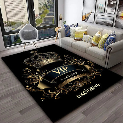 Exclusive Gold Crown Area Mat - Washable Rug for Living Room Bedroom Kitchen, Elegant Indoor Floor Decor