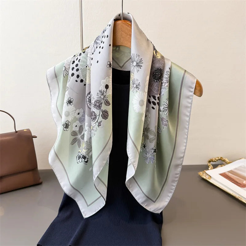 70*70cm Zebra Stripes Print Head Scarf for Women Silk Square Scarves Foulard Bandana Fashion Decorate Hijab Female Neckerchief