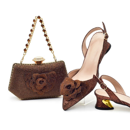 Fashion Shoe and Bag Set for Nigeria Party Italy Luxury Italian Shoes and Bag Set for Women Rhinestone Pumps Women Shoes Luxury