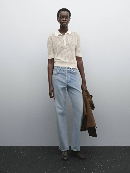 Ethereal Traf Md 2026 YAZHIMEI autumn new style of Temperament commuter cut-out Polo neck short-sleeved knitwear for women