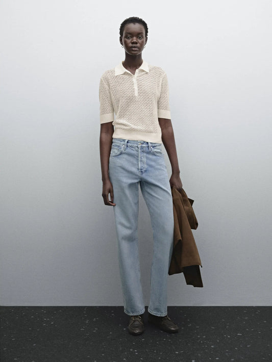 Ethereal Traf Md 2026 YAZHIMEI autumn new style of Temperament commuter cut-out Polo neck short-sleeved knitwear for women