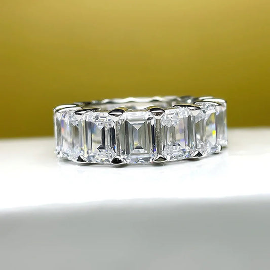 Drop Shipping High Quality Luxury Jewelry 925 Sterling Silver Princess Cut Moissanite Diamond Women Wedding Band Ring Gift