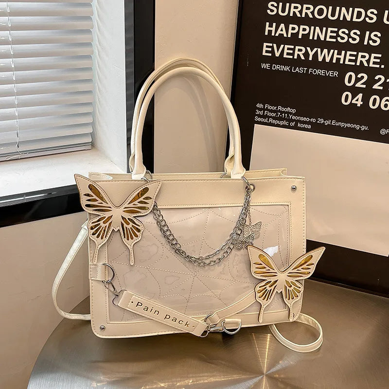Sweet Y2k Lolita Butterfly Chain Shoulder Bags Trendy Gothic Harajuku Ita Bag Japanese Chic Women Transparent Handbags Crossbody