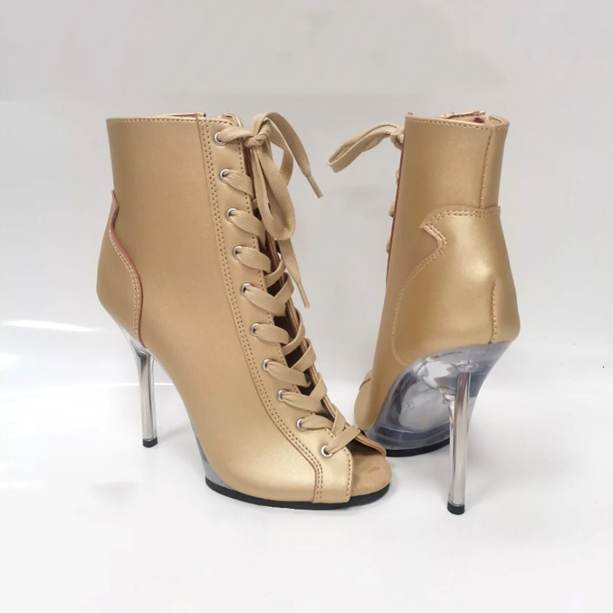 Pink 12cm high-heeled shoes,Twisted buttocks dance modeling performances 5 inch transparent soles sexy Fetish short Ankle Boots