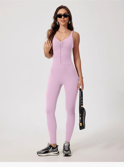 Fashion Folds Zipper Sport Bodycon Jumpsuits Women One Pieces Yoga Outfit Sleeveless Backless Gym Fitness Overalls Sexy Monkeys