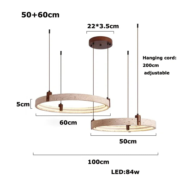 Wabi-sabi Style Natural Stone Pendant Lights Travertine Ring Suspension Luminaire Living Dining Room Home Decor Chandeliers