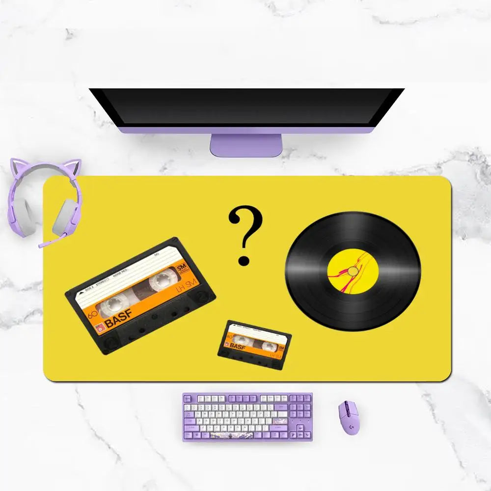 Large Size Mousepad Table Mat For Bedroom Learning Games Nostalgic Vinyl Cassette Themed For Laptop Office Desktop Mat