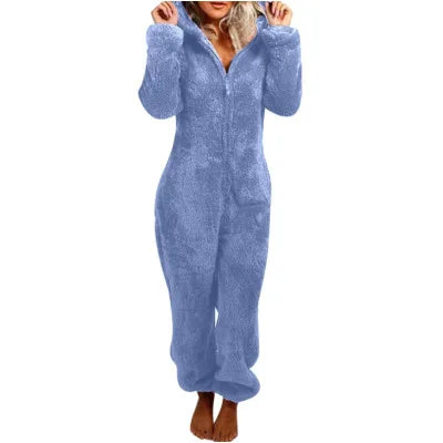 Jumpsuits women 2026 rompers autumn winter fleece thickened woolen jumpsuits hooded pajamas jumpsuits women's clothing