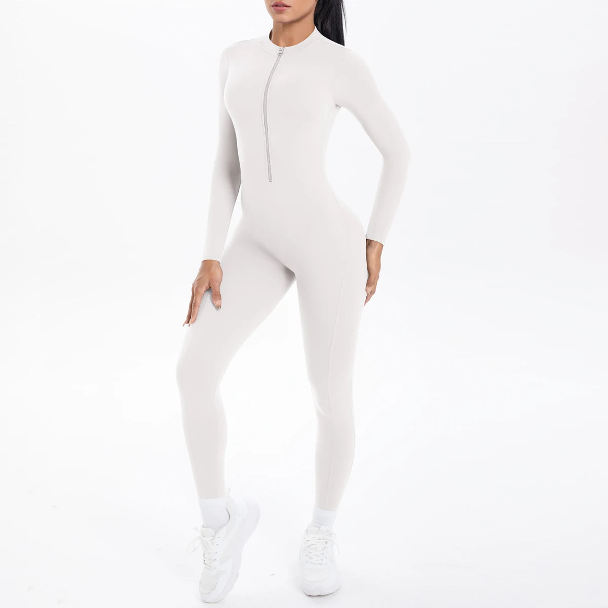 Solid Color Bodysuits for Woman's Backless Long Sleeved Zipper Yoga Jumpsuits High Dtrength Workout Sports Fitness Clothing Set