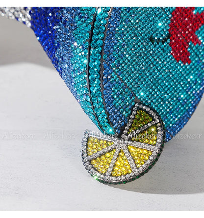 Alizekerr Cocktail Glass Shaped Rhinestone Evening Bags Luxury Designer Gorgeous Crystal Metal Purses And Handbags Wedding Party