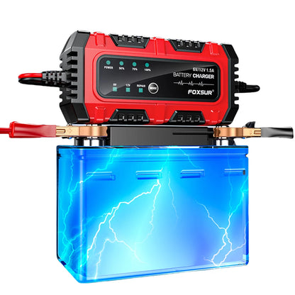 6V/12V 1.5A Car Battery Charger Electric Motorcycles Charger Smart Charger for Car Truck Boat SUV Lead-Acid AGM GEL Batteries