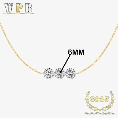 Genuine S925 Silver 3 Sparkling Zircon Necklace Dainty Sliding - Adjustable Length  Minimalist Luxury Jewelry for Men and Women