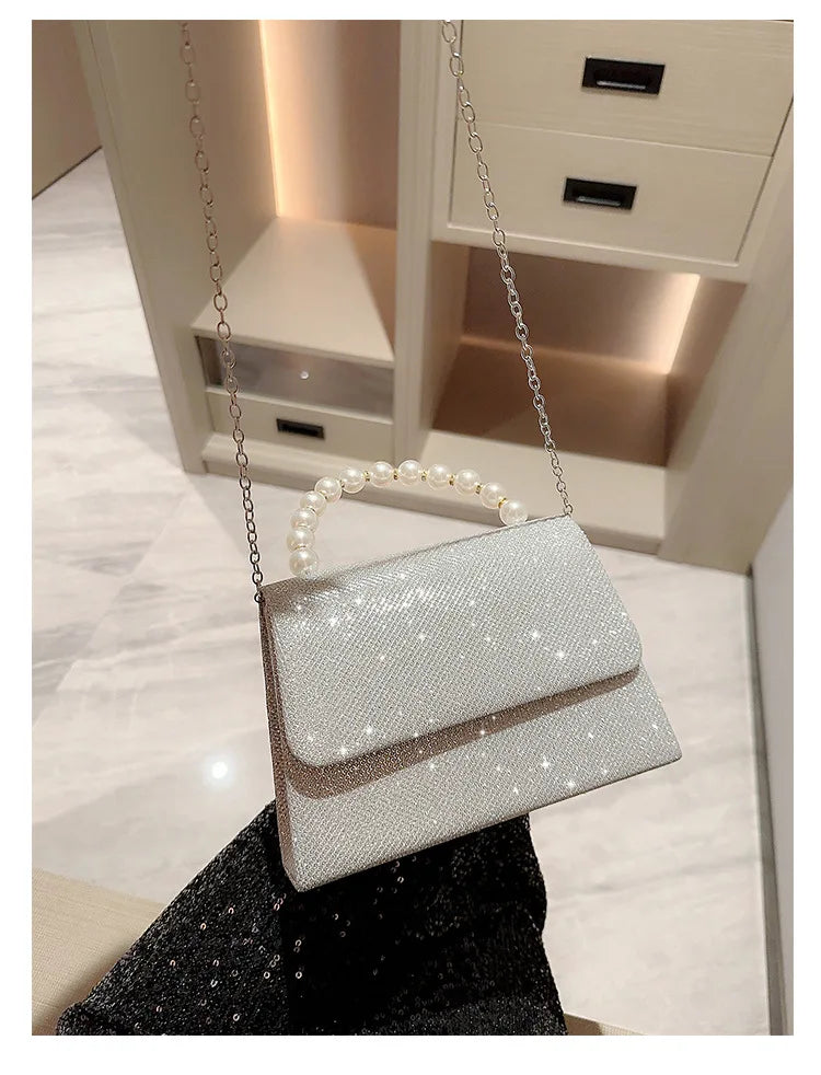 Luxury Sequined Hand-held Dinner Bag, Elegant Style Bag, High-end Chain Single-shoulder Crossbody Bag, Handbag for Wedding Party