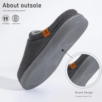 Warm Slippers for Men TPR Sole Memory Foam Soft Cushion Non Slip Stripe Design Comfortable Corduroy House Shoes