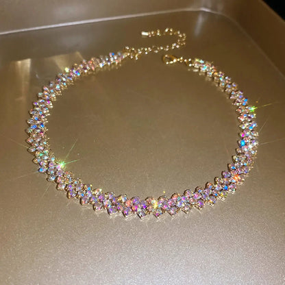 FYUAN Fashion Red Green Blue Colourful Rhinestone Choker Necklaces for Women Geometric Crystal Necklaces Party Weddings Jewelry