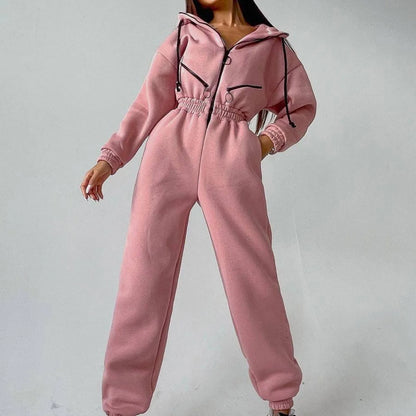 Female Hoodies Jumpsuits One Piece Outfit Warm Fleece Sport Long Sleeve Jumpsuit Women Sportswear Playsuit Zipper Overalls 2024