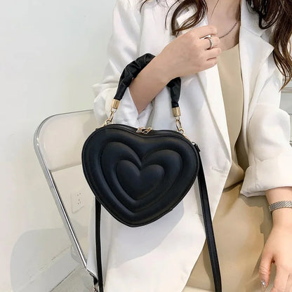 1Pcs Fashion Love Heart Shape Shoulder Bag Small Handbags Designer Crossbody Bags For Women Solid Pu Leather Top Handle Bag