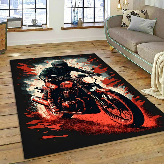 Motocross Modern retro Motorcycle Carpet Rug for Bedroom Living Room Home Sofa Decoration,Children Game Large Decor Floor Mat