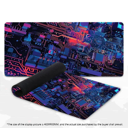 Large Gaming Mouse Pad Futuristic Tech Circuit Board Neon Chip XXL Non-Slip Rubber Keyboard Deskmat Electronic Office Table Mat