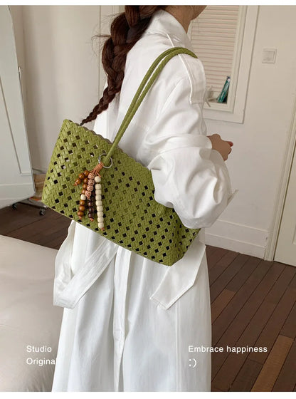 Weave Hollow Out Shoulder Bags for Women 2026 Summer Luxury Designer Hand Bag Females Beach Bags Handbags and Purses