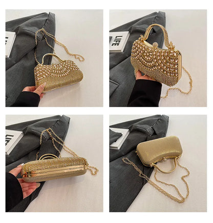 Super Exquisite Diamonds Frame Handbags Gold Silver Hasp Chains Designer New Style Shoulder Bags for Women 2025 Fashion Party