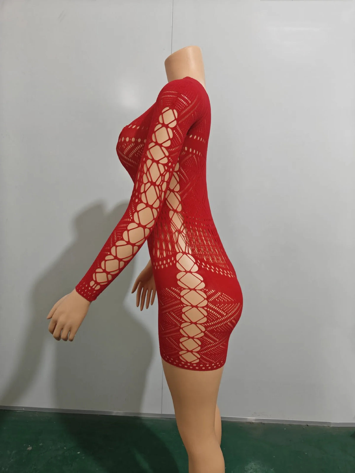 HBLL Sexy Sheer Mesh Playsuit Women Rompers Long Sleeve Hollow Out Skinny Night Club Outfit One Pieces Jumpsuit Shorts Bodysuit