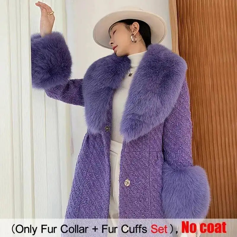 Large Size Winter Real Fur Collar Cuffs Set Neck Warmer Women Fur Shawl Furry Fluffy Fox Fur Scarf Luxury Scarves Coat Decor