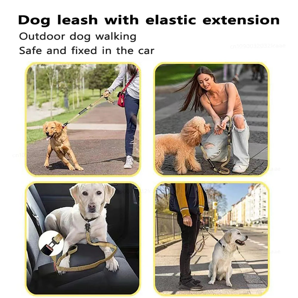 Reflective Shock Absorbing Dog Leashes with Car Seatbelt for Large Dogs Heavy Duty Tactical Bungee Dog Leash No Pull Dog Leash