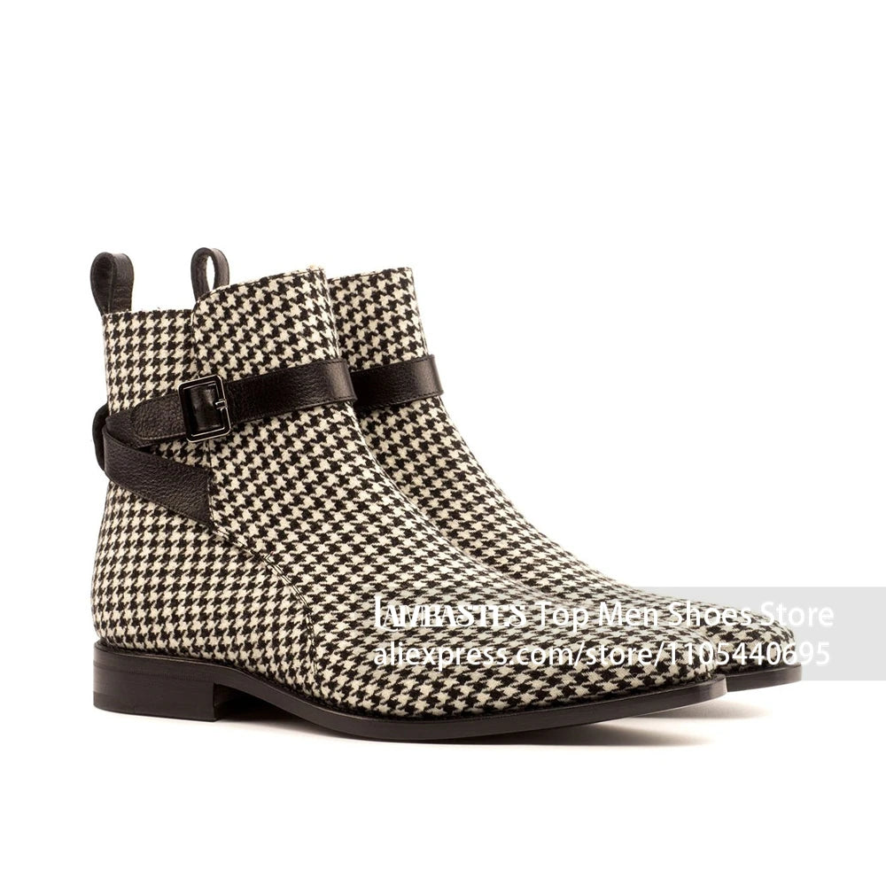 Suede Buckle Strap Ankle Boots Suede Leather Side Buckle Casual Dress Boots Vintage Suede Low Block Heel Pull On Boots for Men
