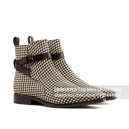Suede Buckle Strap Ankle Boots Suede Leather Side Buckle Casual Dress Boots Vintage Suede Low Block Heel Pull On Boots for Men