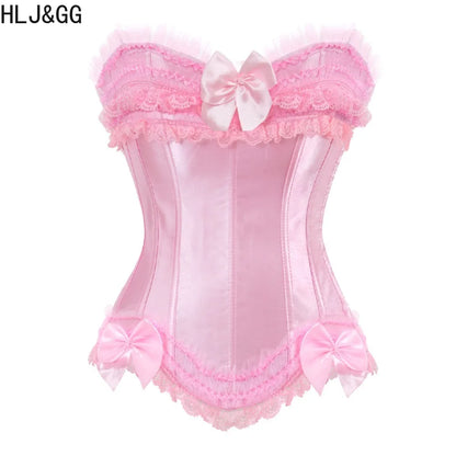 HLJ&GG Sexy Lace Splicing Corset Two Piece Sets Women Off Shoulder Sleevleess Top And Ruffle Mini Skirts Outfits Y2K Streetwear