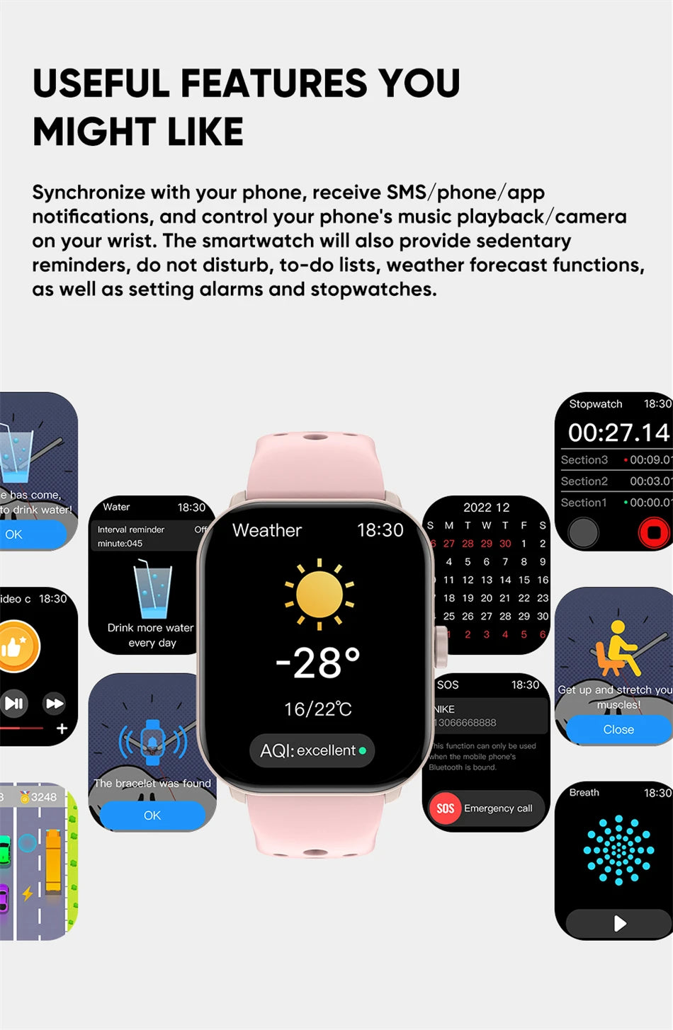 New Watch 5 Sports Smart Watch Men Women 2.01" AMOLED Screen Fitness Tracker Heart Rate ECG Waterproof GPS Track Call Smartwatch