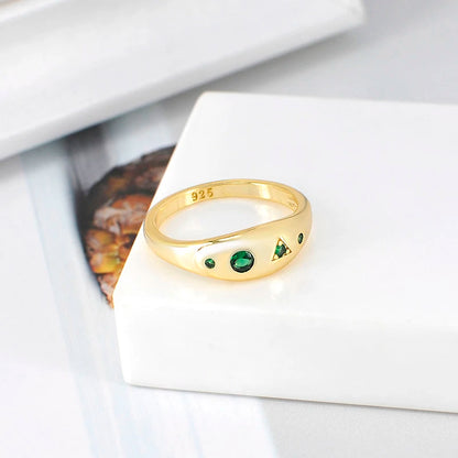 24K Gold Plated Colorful Crystal Gold Rings Turquoise Engagement Wedding Anniversary Ring Light Luxury Fashion Jewelry Gifts A40