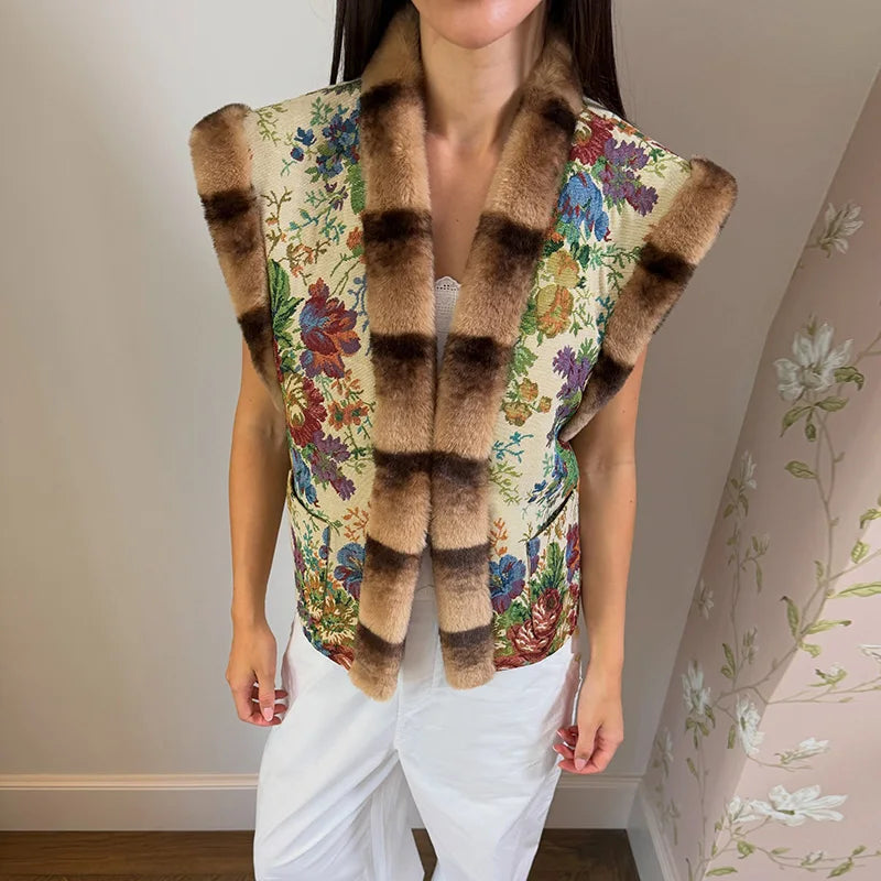 Knit Long Sleeve Faux Fur Patchwork Jacket Coat Women Zipper 20256Winter Fashion Warm Female Cardigans Commute Lady Outwear Tops