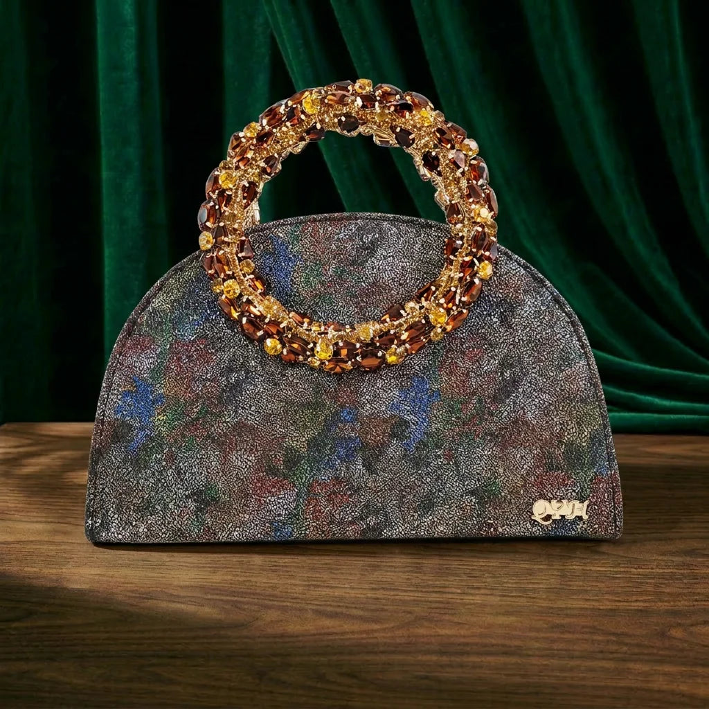 Multicolor Glitter Rhinestone Ring Handle Evening Clutch And Women High Heels Shoes Set Wedding Party Matching Bag