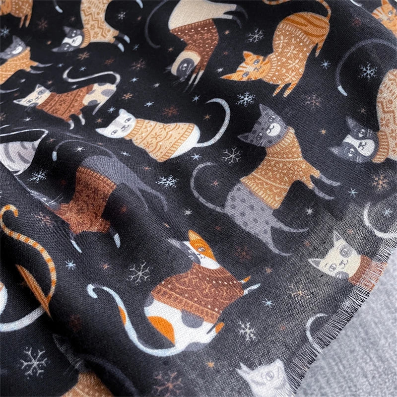 Autumn and Winter Travel Warm Cashmere Shawl Scarf Fashion Women Cat Print Pashmina Blanket Wraps Female Cute Poncho Bufanda