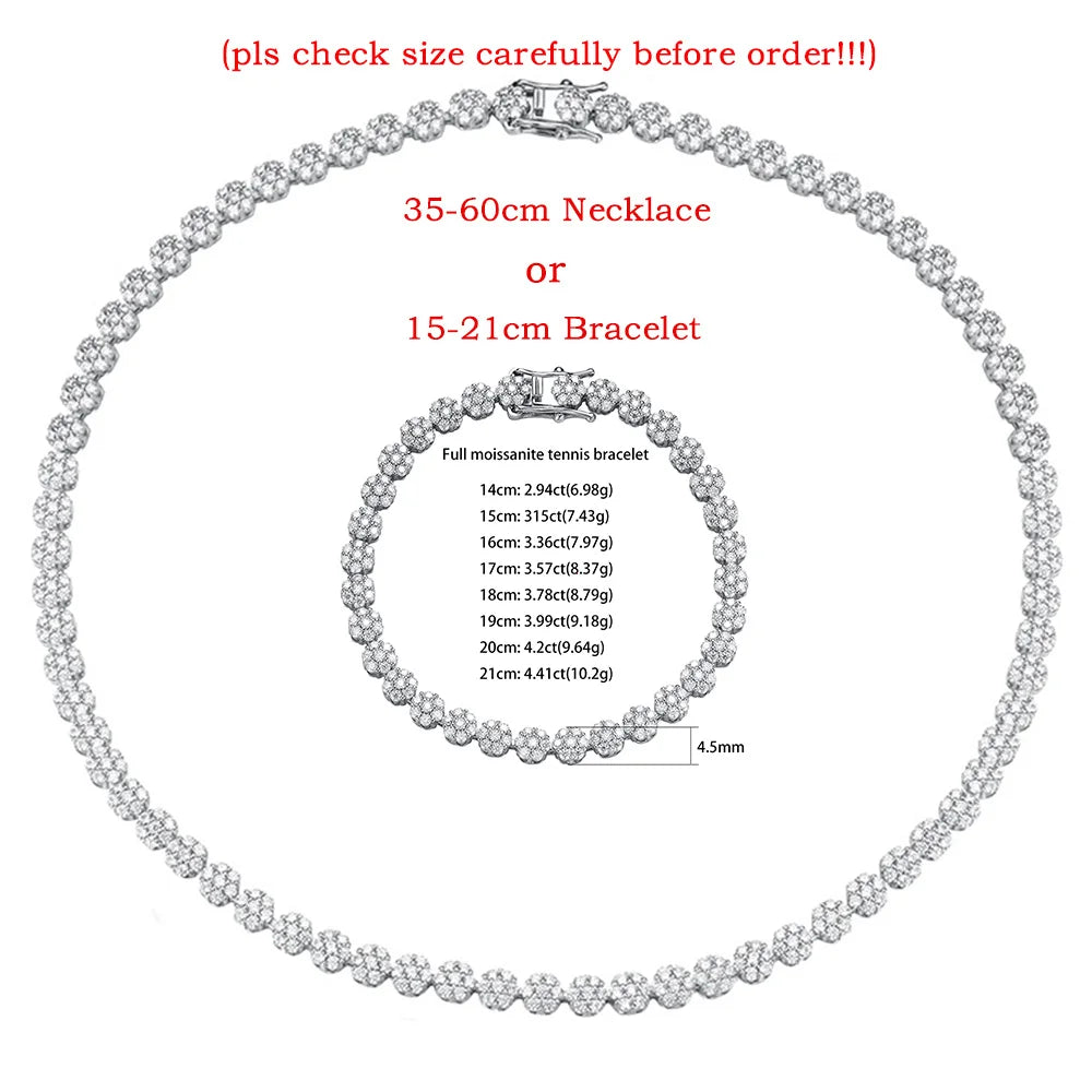 GRA Certified 4.5mm Flower Full Moissanite Tennis Necklaces Bracelet for Women 925 Sterling Silver Elegant Choker Luxury Jewelry