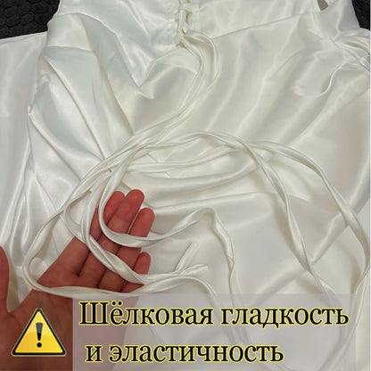Suninheart Elegant Strapless Corset Dress Sexy White Satin Mini Draped Dress with Scarf Women Cocktail Party Dresses