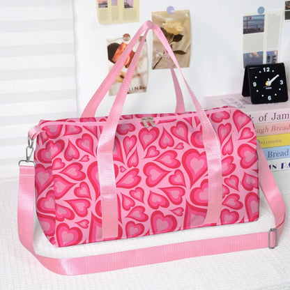 Popular Youthful Trendy Pink Love 3D Print Barrel Shape Crossbody Outdoor Sports Bags Gym Yoga Bag Large Capacity Travel Bags