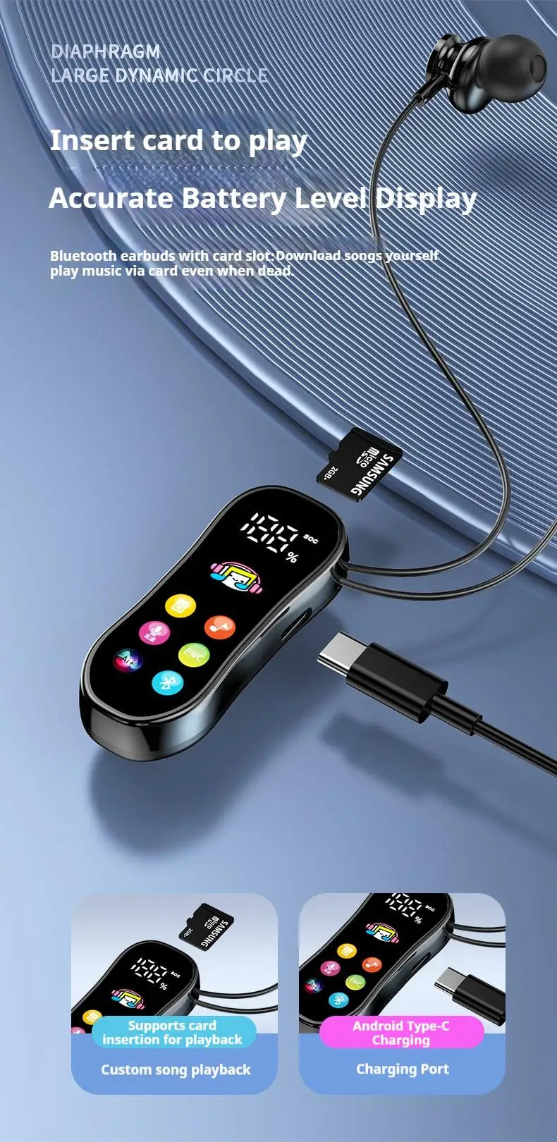 Lavalier HD Screen Bluetooth Headphones 30H Play Surround Sound Headsets Noise Reduction Wireless Earphones Handsfree In HD Mic