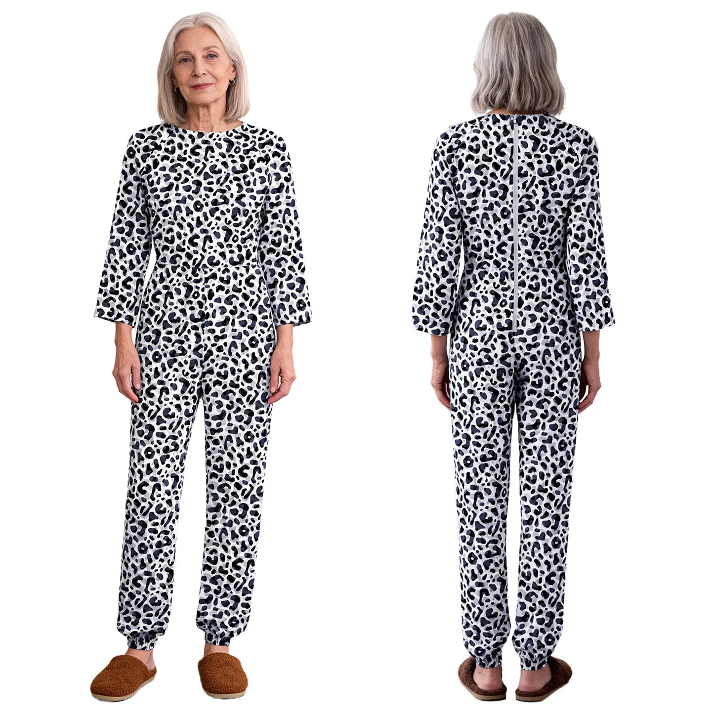 Women Special Need Adaptive Clothing Elderly Alzheimer Dementia Back Zipper Anti-Strip Nursing Jumpsuit Homewear Sleepwear