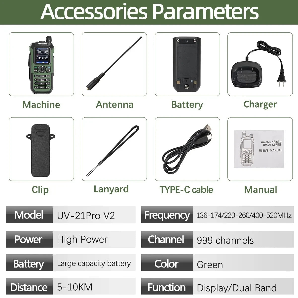 Baofeng UV-21 PRO Walkie Talkie V2 Long Range Multi-band Portable Ham Two Way Radio Wireless Copy Frequency Type-C For Hunting