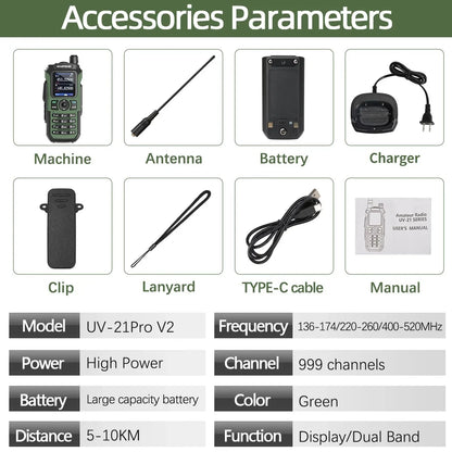 Baofeng UV-21 PRO Walkie Talkie V2 Long Range Multi-band Portable Ham Two Way Radio Wireless Copy Frequency Type-C For Hunting