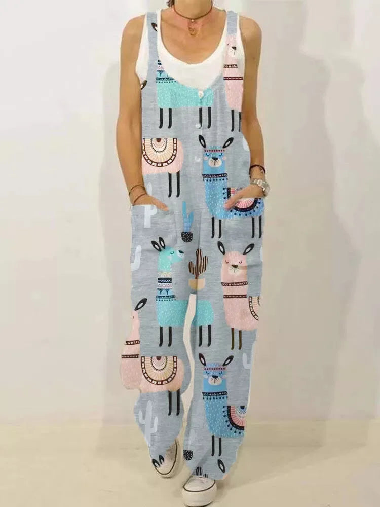 Women's Sleeveless Jumpsuit 2022 Summer Boho Floral Wide Leg Long Pants Rompers Ladies Strap Plus Size Casual Loose Bib Trousers
